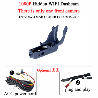 Skirta „Volvo XC60 2015–2018“ priekinė ir galinė 4K prietaisų skydelio kamera, skirta automobilio kameros įrašymo įrenginiui, prietaisų skydelio kamerai, WIFI automobiliui DVR įrašymo įrenginiai, priedai