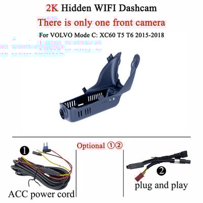 Skirta „Volvo XC60 2015–2018“ priekinė ir galinė 4K prietaisų skydelio kamera, skirta automobilio kameros įrašymo įrenginiui, prietaisų skydelio kamerai, WIFI automobiliui DVR įrašymo įrenginiai, priedai