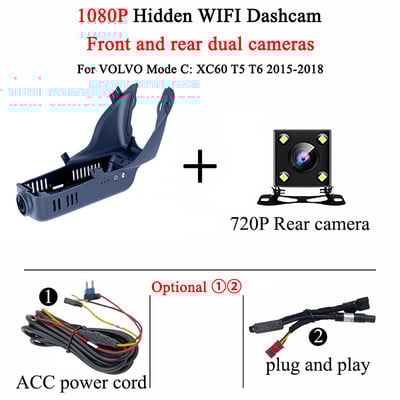 Skirta „Volvo XC60 2015–2018“ priekinė ir galinė 4K prietaisų skydelio kamera, skirta automobilio kameros įrašymo įrenginiui, prietaisų skydelio kamerai, WIFI automobiliui DVR įrašymo įrenginiai, priedai