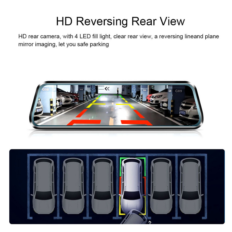 HGDO kahe objektiiviga armatuurkaamera 10-tolline tahavaate peegelkaamera auto tagumine tagurdusmonitor 1080P videosalvesti Avto Dvr öönägemissensor