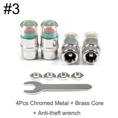 4 бр. Монитор на налягането в гумите Индикатор на сензора за капачката на стеблото на клапана 36 psi 2.4 бара Предупредителен предупредителен клапан Комплект инструменти за диагностика на налягането