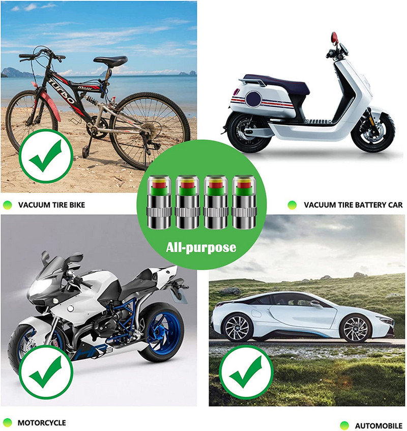 Set de instrumente de diagnosticare a presiunii supapei de avertizare a presiunii în anvelope, 4 buc. Indicator senzor capac tija supapei 36 Psi 2,4 bar