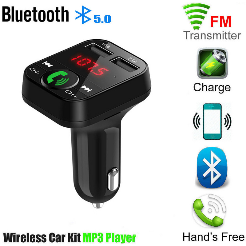 Transmițător FM Bluetooth 5.0 pentru mașină Receptor audio wireless Mâini libere Player MP3 automat 2.1A Încărcător rapid USB dublu Accesorii auto