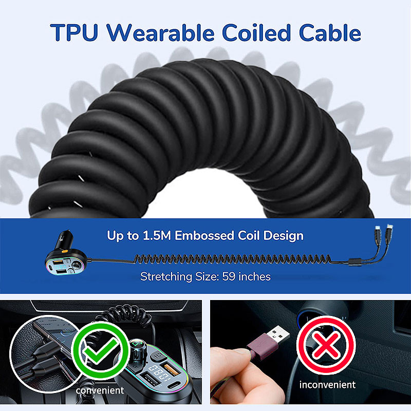 Transmițător FM Bluetooth 5.0 pentru mașină Receptor audio fără fir Player MP3 pentru mașină 25W PD Încărcare rapidă cu cablu de încărcare portul Apple tip C