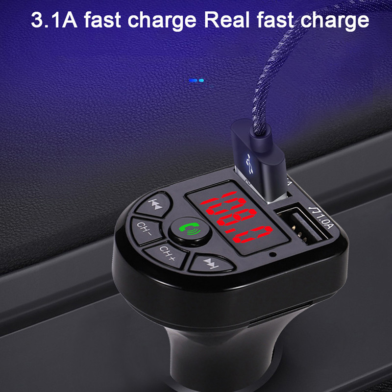 Bte5 receptor mobil Bluetooth hands-free telefon mobil încărcare rapidă brichetă 3.1a transmițător FM mobil încărcare dublă USB