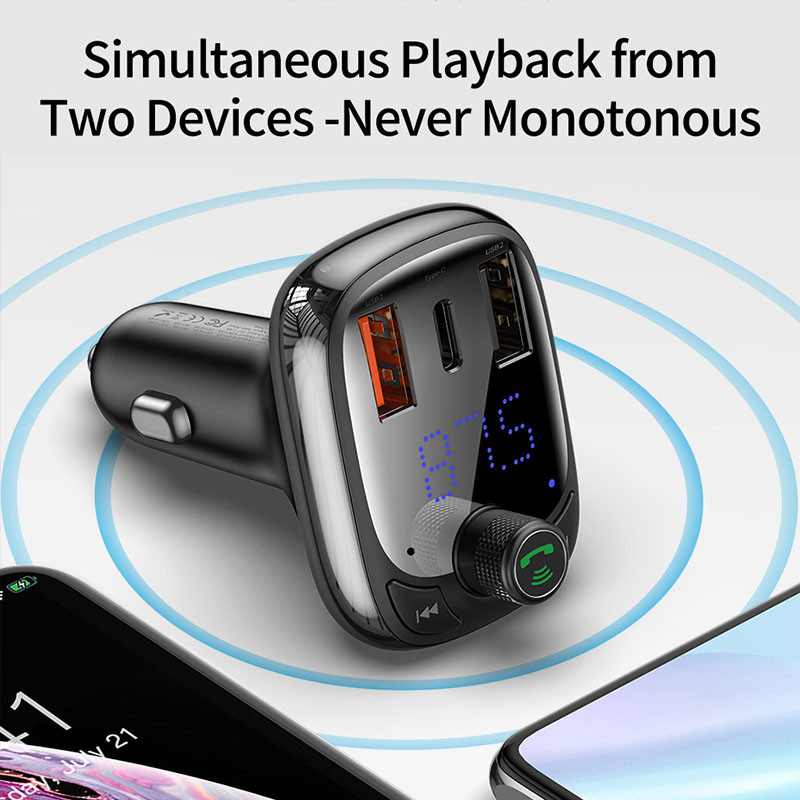 Transmițător FM Baseus Încărcare rapidă 4.0 3.0 QC4.0 QC Încărcător rapid USB pentru mașină Mâini libere Bluetooth 5.0 Kit mașină Player MP3 Modulator FM
