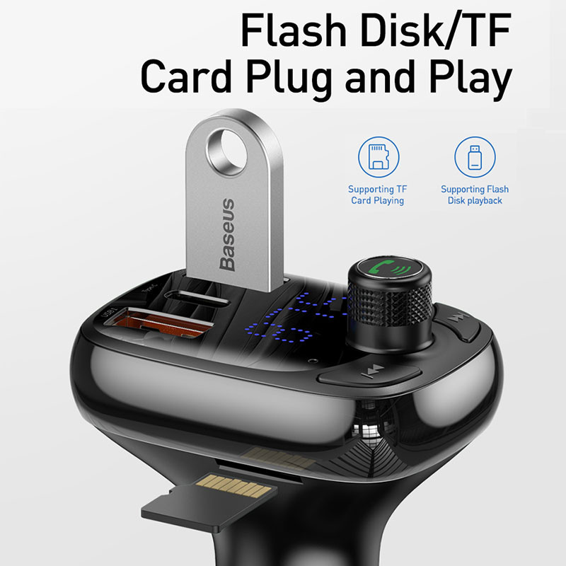 Transmițător FM Baseus Încărcare rapidă 4.0 3.0 QC4.0 QC Încărcător rapid USB pentru mașină Mâini libere Bluetooth 5.0 Kit mașină Player MP3 Modulator FM