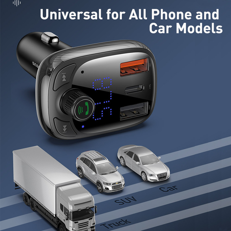 Transmițător FM Baseus Încărcare rapidă 4.0 3.0 QC4.0 QC Încărcător rapid USB pentru mașină Mâini libere Bluetooth 5.0 Kit mașină Player MP3 Modulator FM