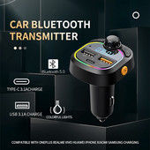 Nou încărcător dublu USB pentru mașină Bluetooth 5.0 Transmițător FM pentru mașină Radio Mâini libere Player Mp3 Modulator de lumini colorate