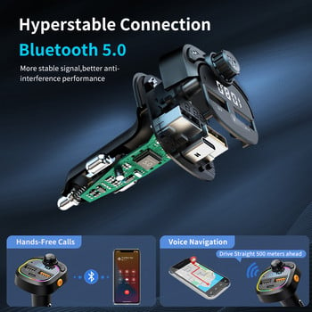Νέος διπλός φορτιστής αυτοκινήτου USB Bluetooth 5.0 πομπός αυτοκινήτου FM Handsfree Radio Mp3 Player Colorful Lights Modulator