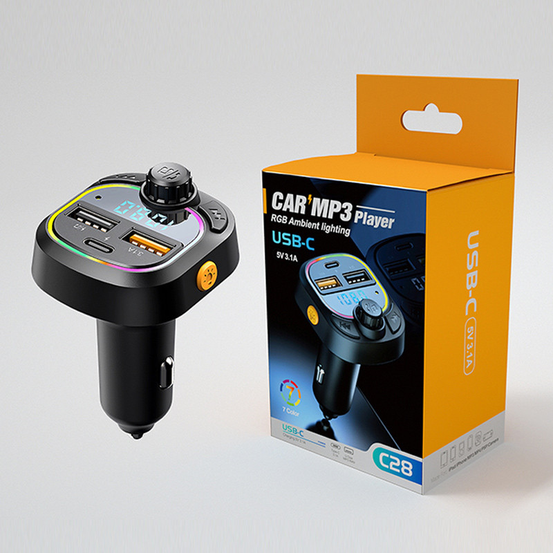 Nou încărcător dublu USB pentru mașină Bluetooth 5.0 Transmițător FM pentru mașină Radio Mâini libere Player Mp3 Modulator de lumini colorate