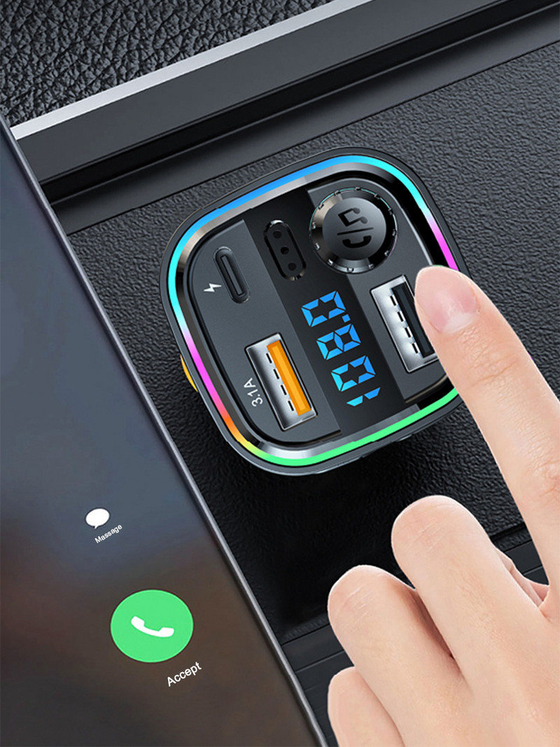 Transmițător FM Worldtech Bluetooth 5.0 Coche Kit auto Mâini libere Audio Mp3 Player Încărcător rapid USB dublu Adaptor modulator FM automat