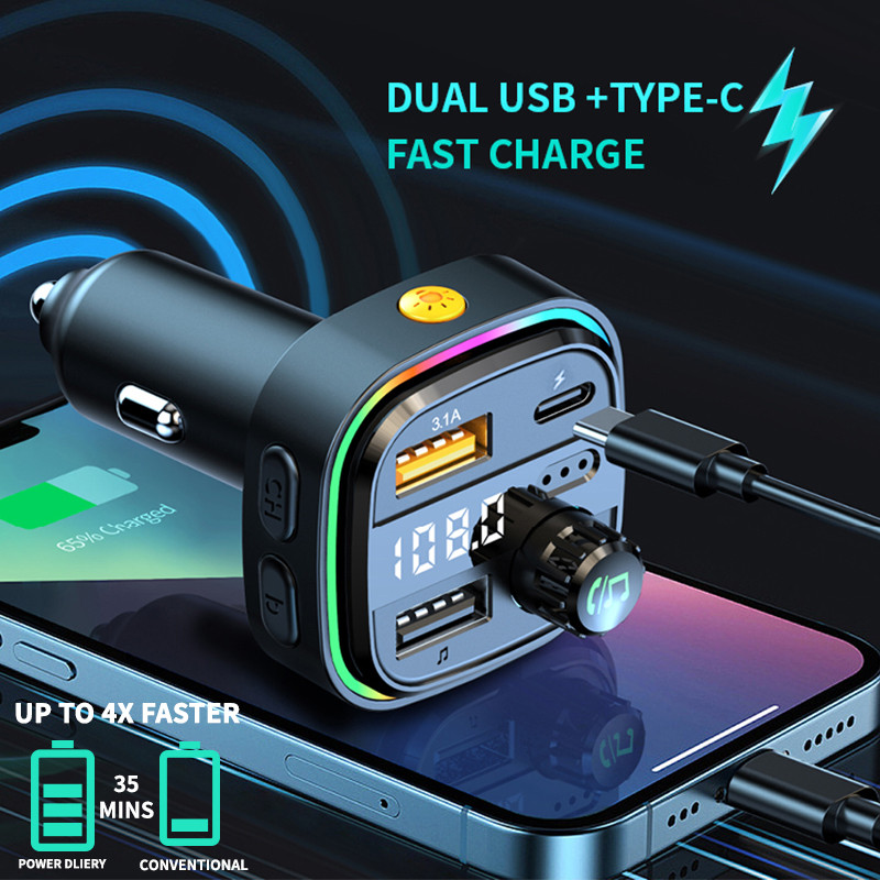 Transmițător FM Worldtech Bluetooth 5.0 Coche Kit auto Mâini libere Audio Mp3 Player Încărcător rapid USB dublu Adaptor modulator FM automat