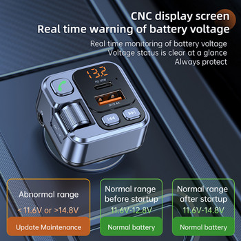 Νέος πομπός FM Handsfree αυτοκινήτου Bluetooth 5.1 MP3 Player Stereo Car FM Modulator PD30W Quick Charge Car Aux Bluetooth Adapter