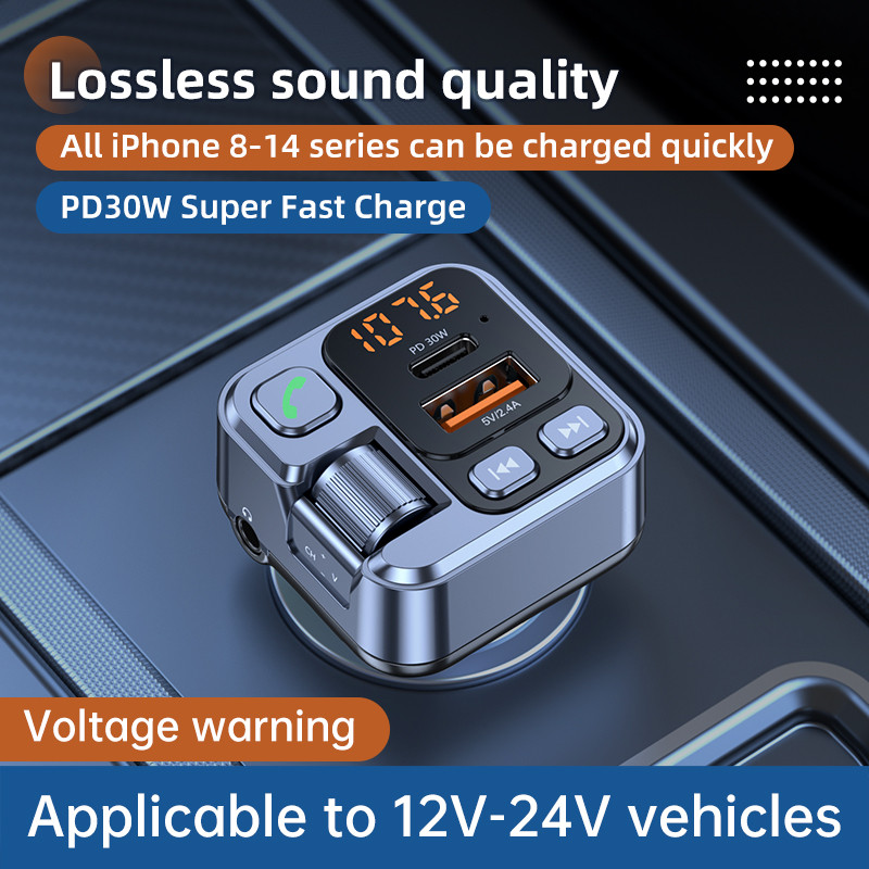 Noul transmițător FM Mâini libere pentru mașină Bluetooth 5.1 Player MP3 Stereo pentru mașină Modulator FM PD30W Adaptor pentru mașină Aux Bluetooth pentru încărcare rapidă