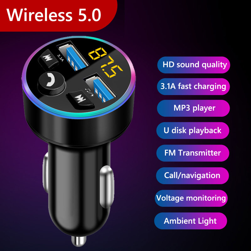 JaJaBor Transmițător FM Receptor audio Player MP3 pentru mașină 3.1A USB dual Încărcare rapidă compatibil Bluetooth 5.0 Kit Mâini libere pentru mașină