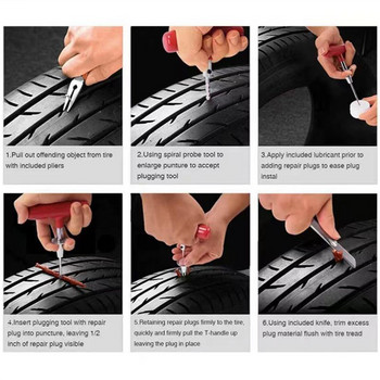 98PCS Комплект за ремонт на гуми Гараж Инструмент за пробиване Комплект за ремонт на гуми Комплект за ремонт на колела Комплект за пробиване на кола Предотвратяване на пробиване Колан за ремонт на гуми