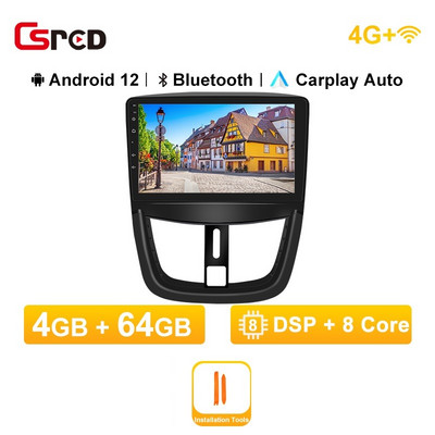 Android 12 Auto raadio Peugeot 207 207CC 2006-2015 auto multimeediumipleier GPS-i navigeerimispeaseade stereovideo Android Auto