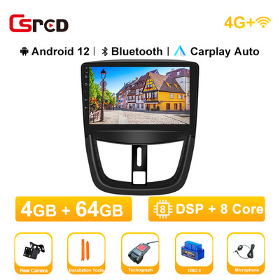 Android 12 Auto raadio Peugeot 207 207CC 2006-2015 auto multimeediumipleier GPS-i navigeerimispeaseade stereovideo Android Auto