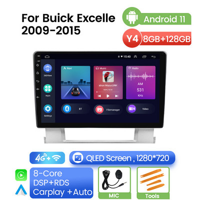 9-tolline Android 11 autoraadio Buick Excelle 2009-2015 jaoks on varustatud 8-tuumalise GPS-sõiduki mängijaga Carplay + Auto DSP QLED ekraaniga