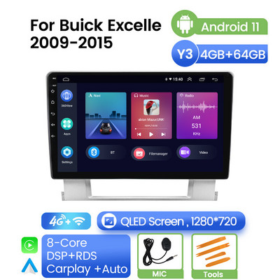 9-tolline Android 11 autoraadio Buick Excelle 2009-2015 jaoks on varustatud 8-tuumalise GPS-sõiduki mängijaga Carplay + Auto DSP QLED ekraaniga