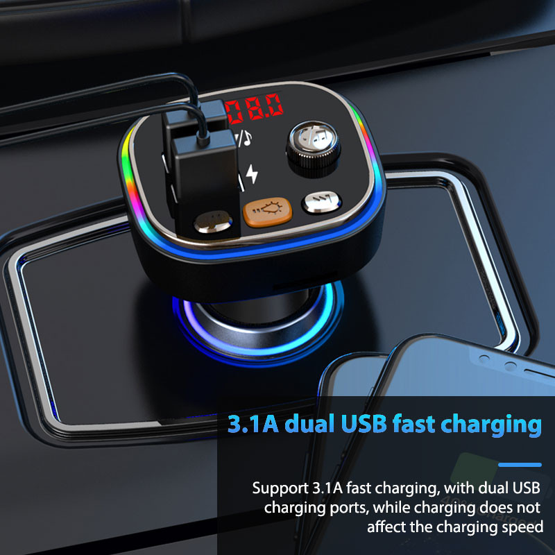 Modulator FM USB 3.1A Transmițător de încărcare rapidă Adaptor radio FM Bluetooth auto Suport mâini libere fără fir U Disk Redare card TF