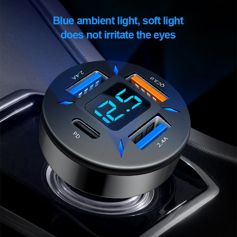 Punjač za automobil, upaljač za cigarete, 4 priključka, USB A+USB C adapter, brzo punjenje mobilnog telefona