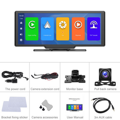 10,26" autoraadio multimeediumipleier juhtmevaba CarPlay Android Mirror HD puuteekraaniga auto-DVR-salvesti armatuurlaud Toyota Nissanile