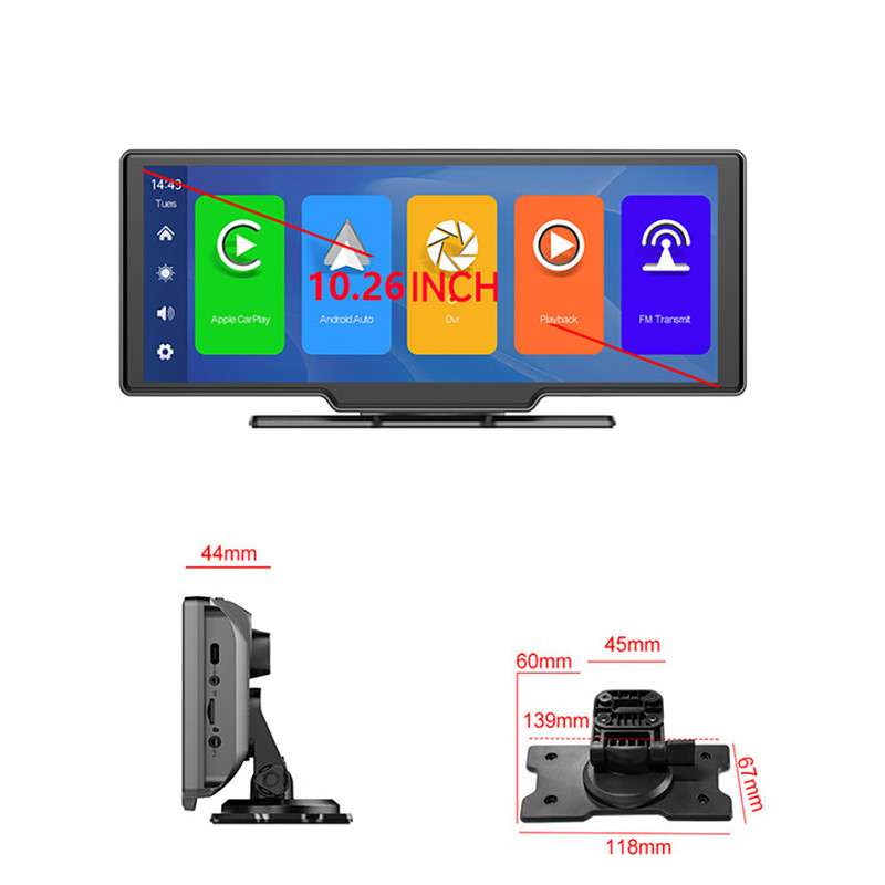 10,26 colių automobilio radijo daugialypės terpės grotuvas belaidis CarPlay Android Mirror HD jutiklinis ekranas automobilinis DVR įrašymo prietaisų skydelis, skirtas Toyota Nissan