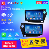 JUSTNAVI IPS Radio Auto pentru Honda Insight LHD RHD 2009-2014 Android 10 Auto Carplay GPS Stereo DSP Video 4G Player Multimedia DVD