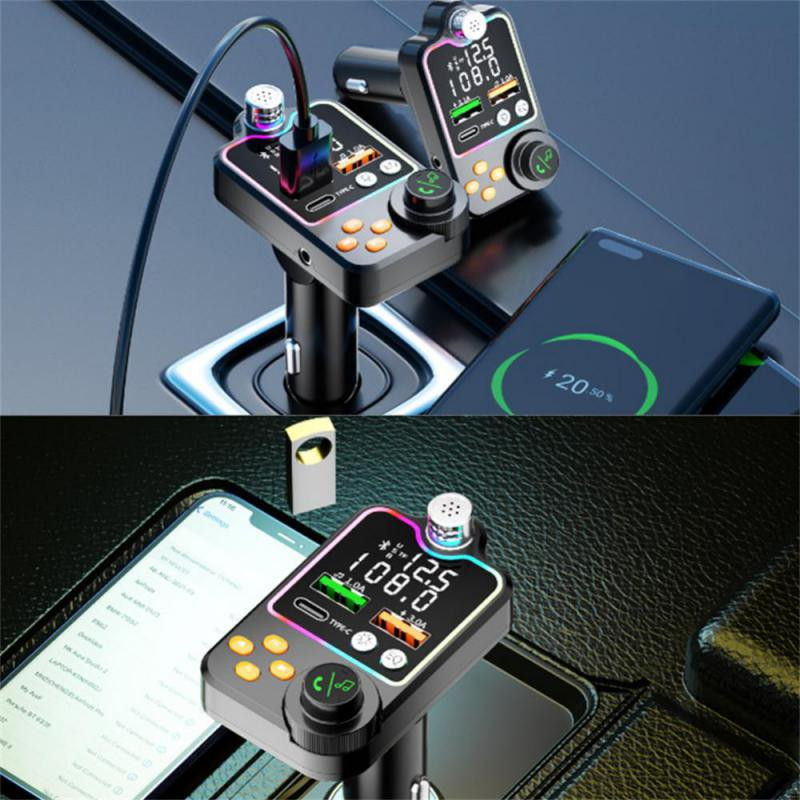 Autós Bluetooth-kompatibilis 5.0 FM adó egygombos basszus Mp3 lejátszó nagy mikrofon USB zenelejátszás USB3.0 PD gyorstöltő