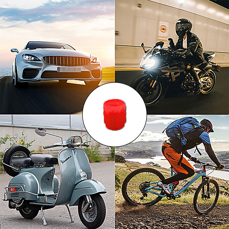 Šviečiantys vožtuvų dangteliai fluorescenciniai raudoni naktiniai švytintys automobiliai motociklai dviračiai ratai, padangos stebulės universalus dangtelio dekoras 20 vnt.