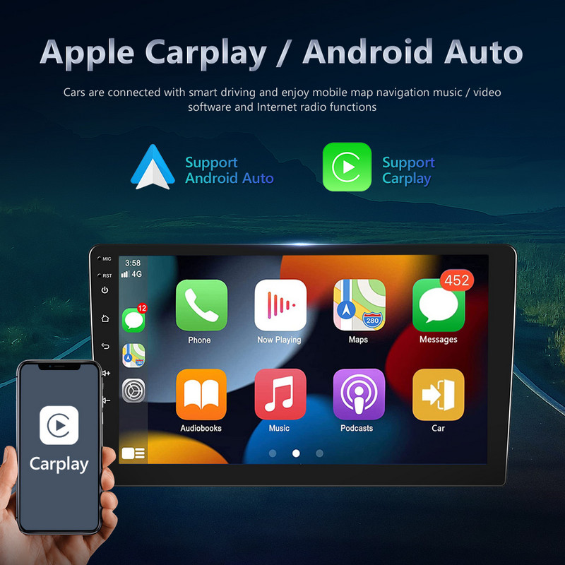 Radio auto Podofo 2 Din Android Autoradio AI Voice Carplay pentru BMW Seria 1 2008-2012 WIFI GPS 4G Player Video Multimedia DSP