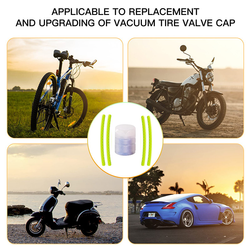 Šviečiantys vožtuvų dangteliai, atspindintys lipdukai, naktinis švytintis automobilis, motociklas, dviratis, ratų stiliaus padanga, stebulė, universalus dangtelio dekoras