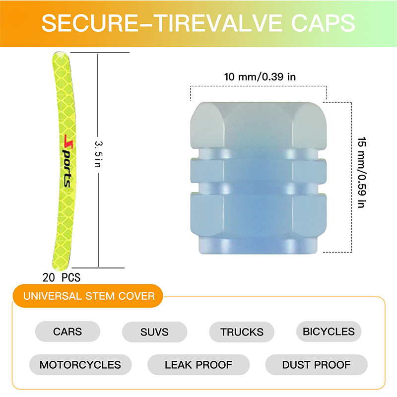 Šviečiantys vožtuvų dangteliai, atspindintys lipdukai, naktinis švytintis automobilis, motociklas, dviratis, ratų stiliaus padanga, stebulė, universalus dangtelio dekoras