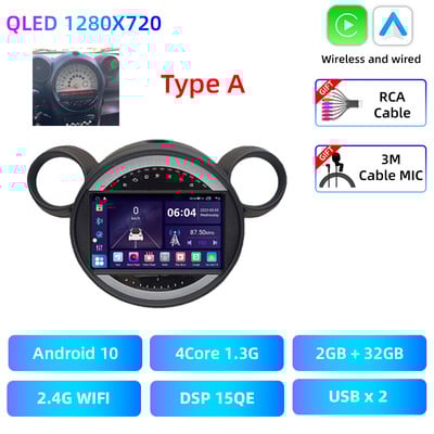 9 "QLED Car Multimedia Radio Palyer pentru BMW Mini Cooper R56 R60 R51 2006 - 2015 Carplay Android GPS Navigare Unitate principală Cameră