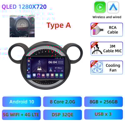 9 "QLED Car Multimedia Radio Palyer pentru BMW Mini Cooper R56 R60 R51 2006 - 2015 Carplay Android GPS Navigare Unitate principală Cameră