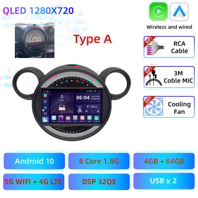 9 "QLED Car Multimedia Radio Palyer pentru BMW Mini Cooper R56 R60 R51 2006 - 2015 Carplay Android GPS Navigare Unitate principală Cameră