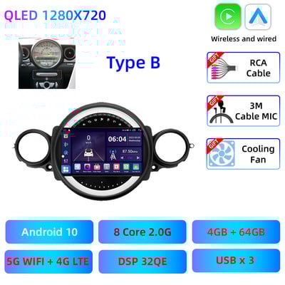 9 "QLED Car Multimedia Radio Palyer pentru BMW Mini Cooper R56 R60 R51 2006 - 2015 Carplay Android GPS Navigare Unitate principală Cameră