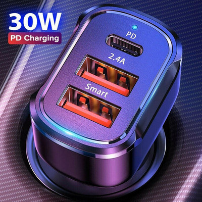 PD 30W USB зарядно за кола 3 порта USB тип C бързо зареждане за IPhone 12 Xiaomi Huawei Samsung адаптер за зарядно устройство в кола