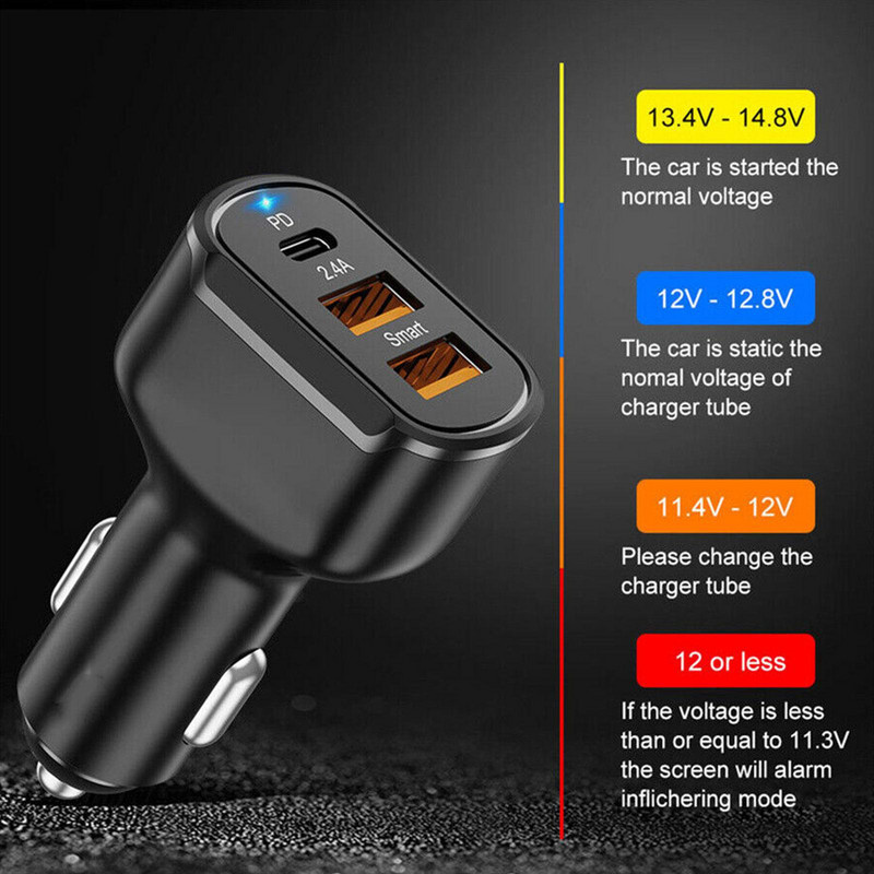 Încărcător auto USB PD 30W 3 porturi USB tip C Încărcare rapidă pentru iPhone 12 Xiaomi Huawei Samsung Adaptor încărcător telefon în mașină