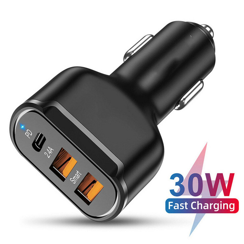 Încărcător auto USB PD 30W 3 porturi USB tip C Încărcare rapidă pentru iPhone 12 Xiaomi Huawei Samsung Adaptor încărcător telefon în mașină