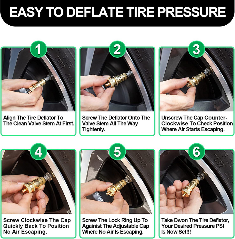 4 buc. Set de deflatoare universale din alamă pentru anvelope, 6-30 psi, supape de reducere a presiunii din anvelope, set de supape de aerisire
