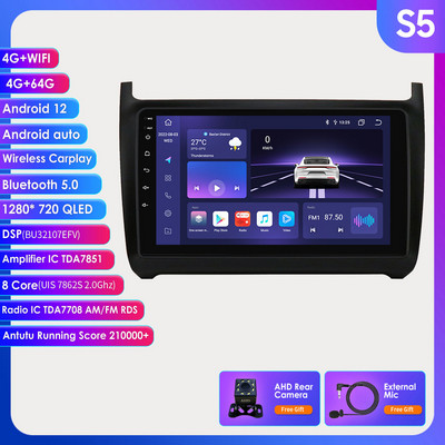 „Octa Core Carplay“ daugialypės terpės vaizdo grotuvas, skirtas „Volkswagen Polo 5 2008-2020 Android 12“, automobilio radijas GPS RDS navigacija 4G LTE BT DSP