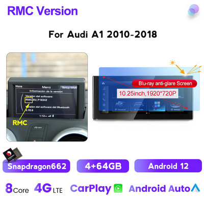 Radio player cu 8 nuclee Android12 pentru mașină Multimedia Navigație GPS pentru Audi A1 2010-2018 RMC sistem carplay1920*720 Qualcomm 662 DSP