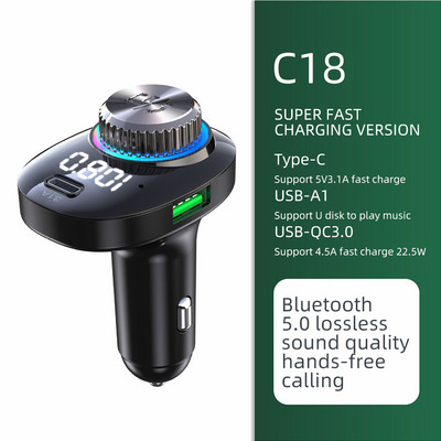 USB 22,5 W szupergyors töltő FM adó Bluetooth kihangosító autórádió modulátor MP3 lejátszó adapter autós FM modulátorhoz
