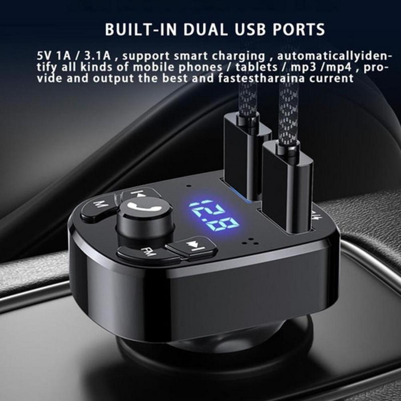 12V-24V automobilio Bluetooth FM siųstuvas 5V USB išvestis automobilinis įkroviklis Dvigubas USB automobilinis rinkinys Audio MP3 grotuvas Autoradio automobilinis siųstuvas