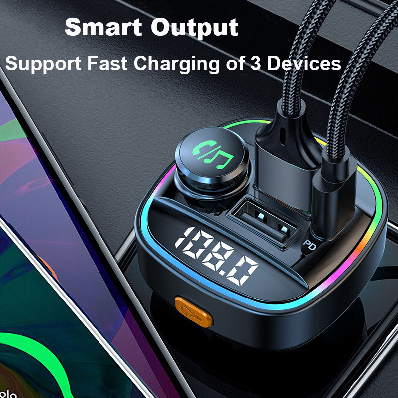 Automobilski Bluetooth 5.0 FM odašiljač Handsfree Bluetooth auto oprema Radio Modulator MP3 player s 22,5 W USB super brzim adapterom za punjenje