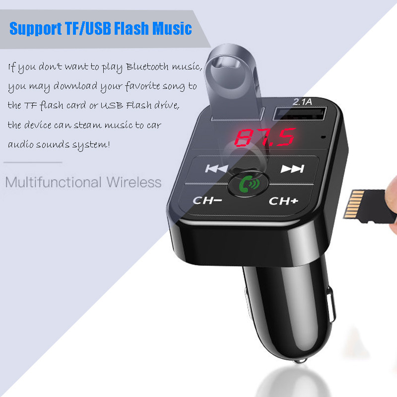 Bluetooth 5.0 FM adó vezeték nélküli kihangosító MP3 audio zenelejátszó autós Dual USB 2.1A gyorstöltő rádiómodulátor