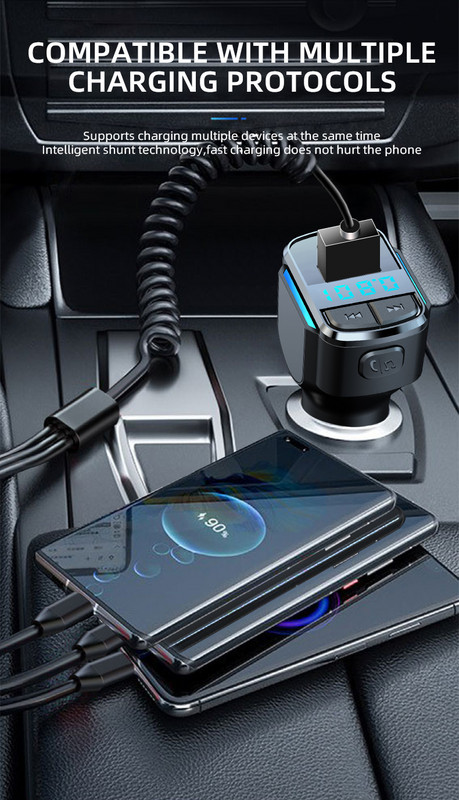 Transmițător FM Bluetooth 5.0 Unitate flash USB pentru mașină Player Mp3 tip C Usb 3.1A Încărcare rapidă pentru telefon Încărcător Mâini libere pentru mașină